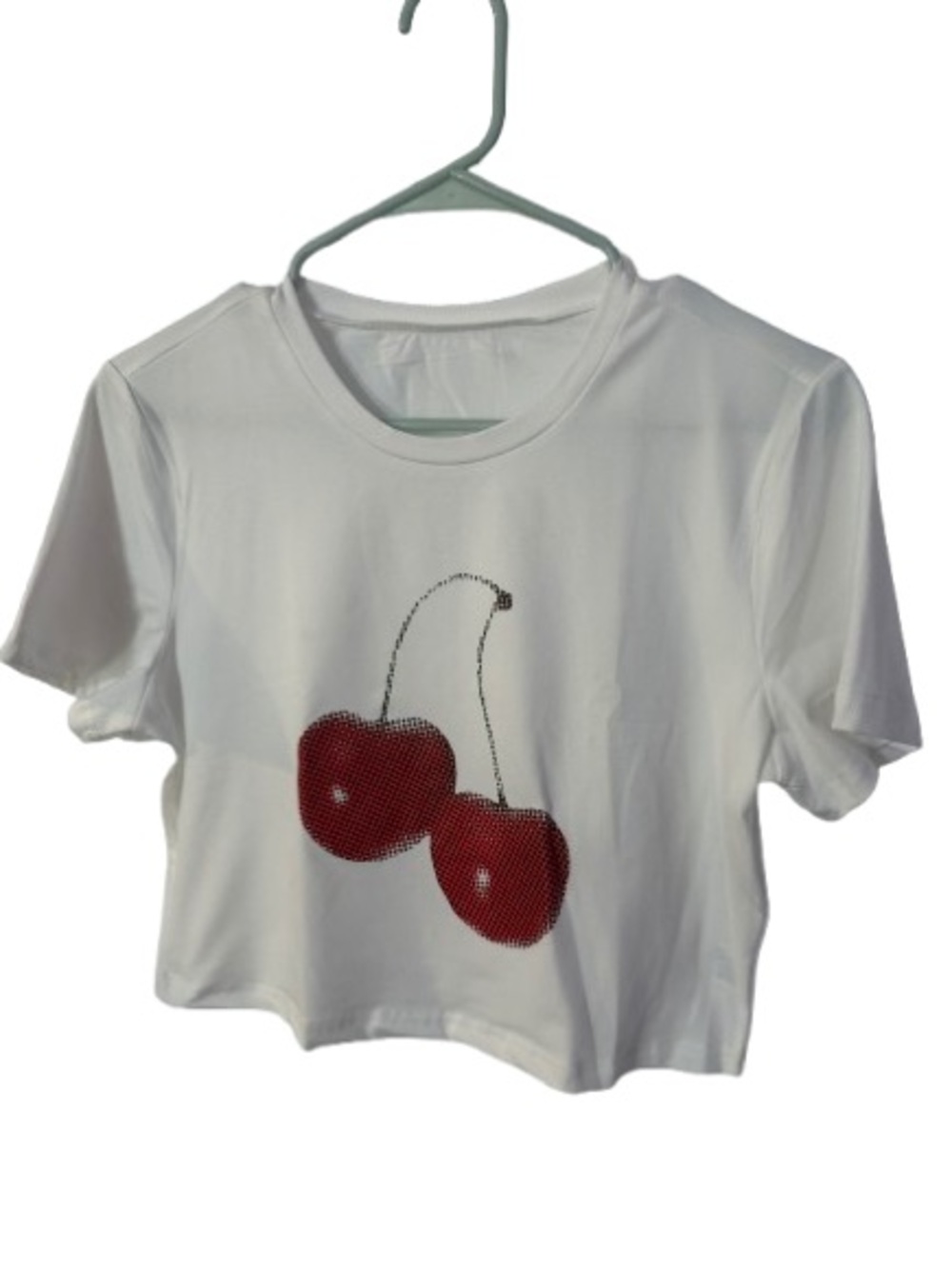 Y2K Aesthetic Cherry Graphic Baby Tee- White Slim Fit Cropped T-Shirt Size XL